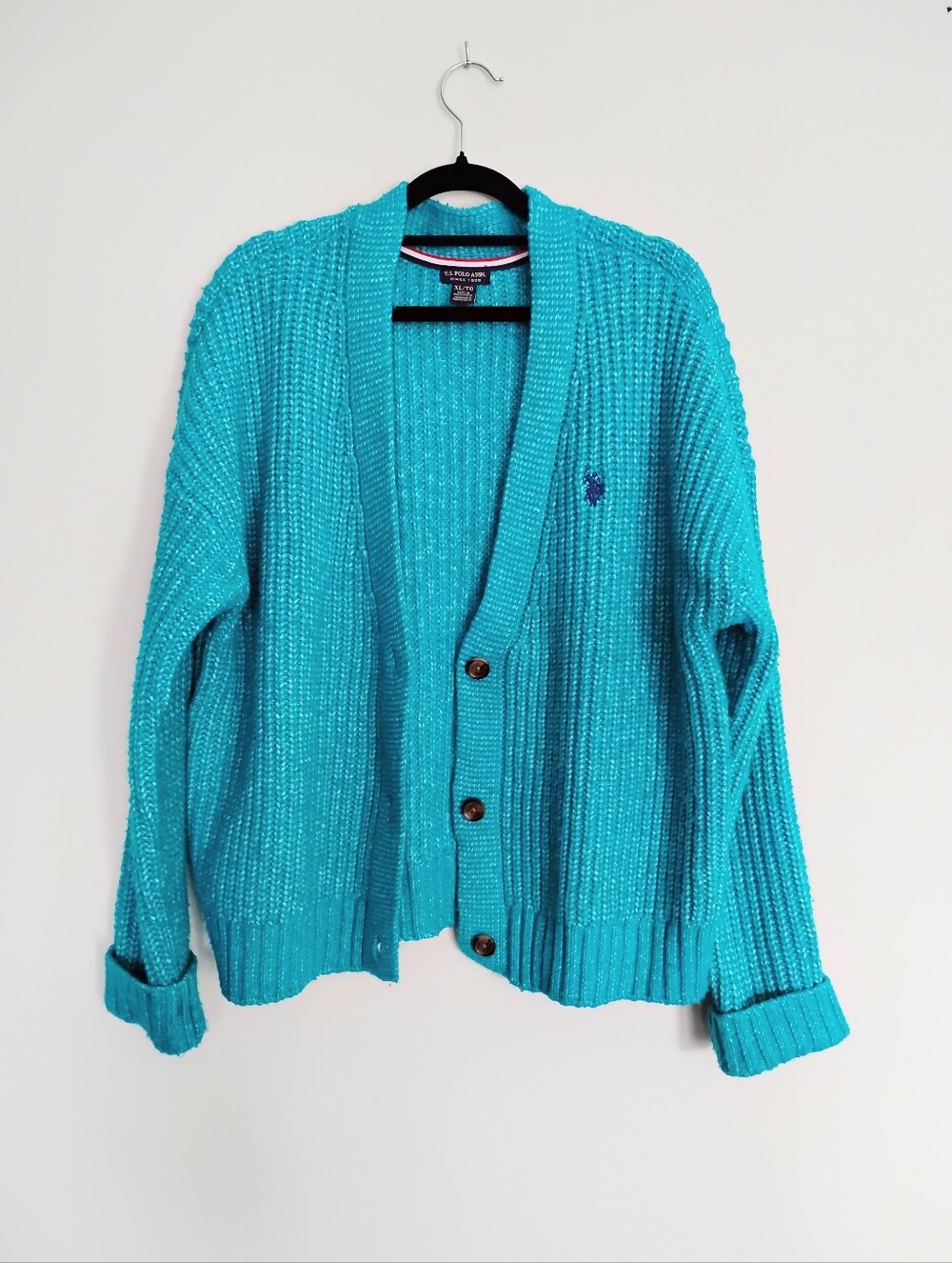 U.S. Polo ASSN. Soft Turquoise Chunky Knit Cardigan XL